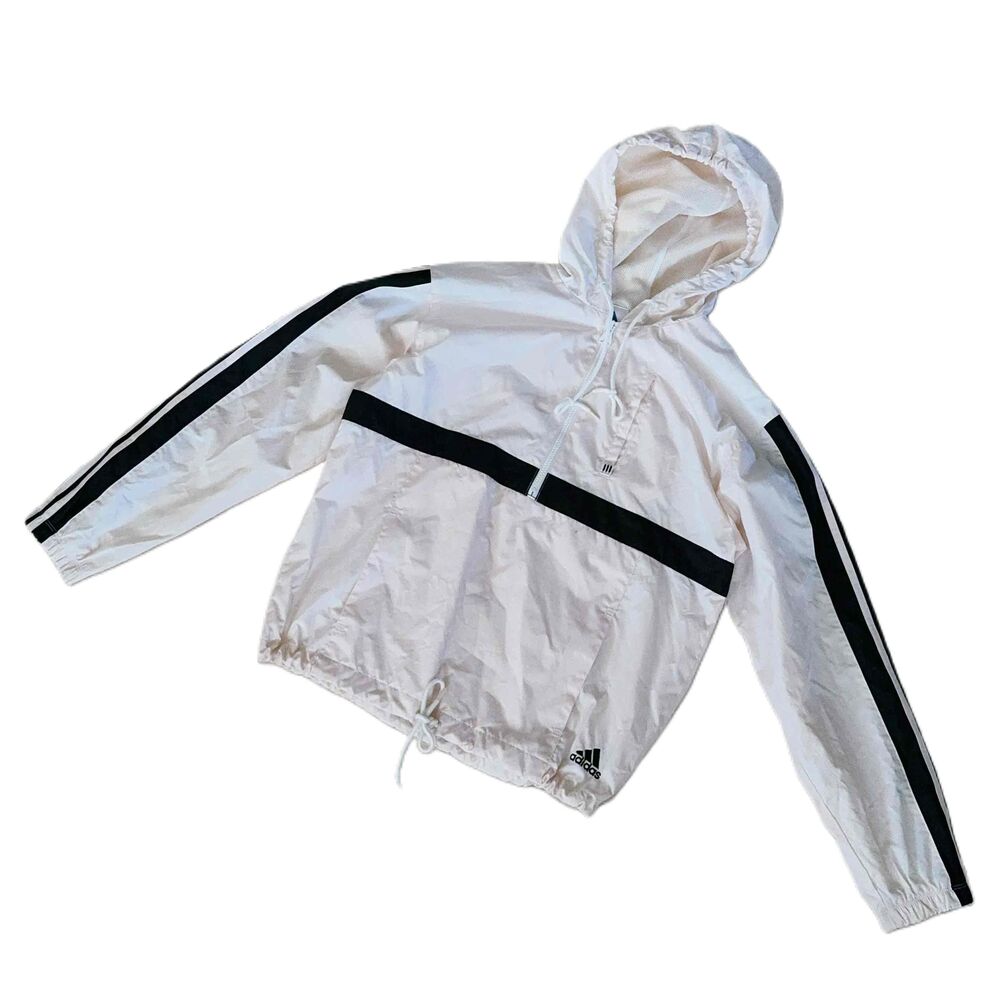 Adidas Jacket S Small Hooded Windbreaker Pink Black  1/2 Zip Pockets Vintage